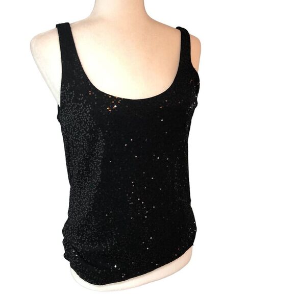 Talbots Top Womens Size M Black Pullover Sequined Sparkle Night Out Layering - Picture 3 of 9